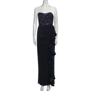 Designer Badgley Mischka blue beaded embellished strapless dress long Sz 2 (XS)